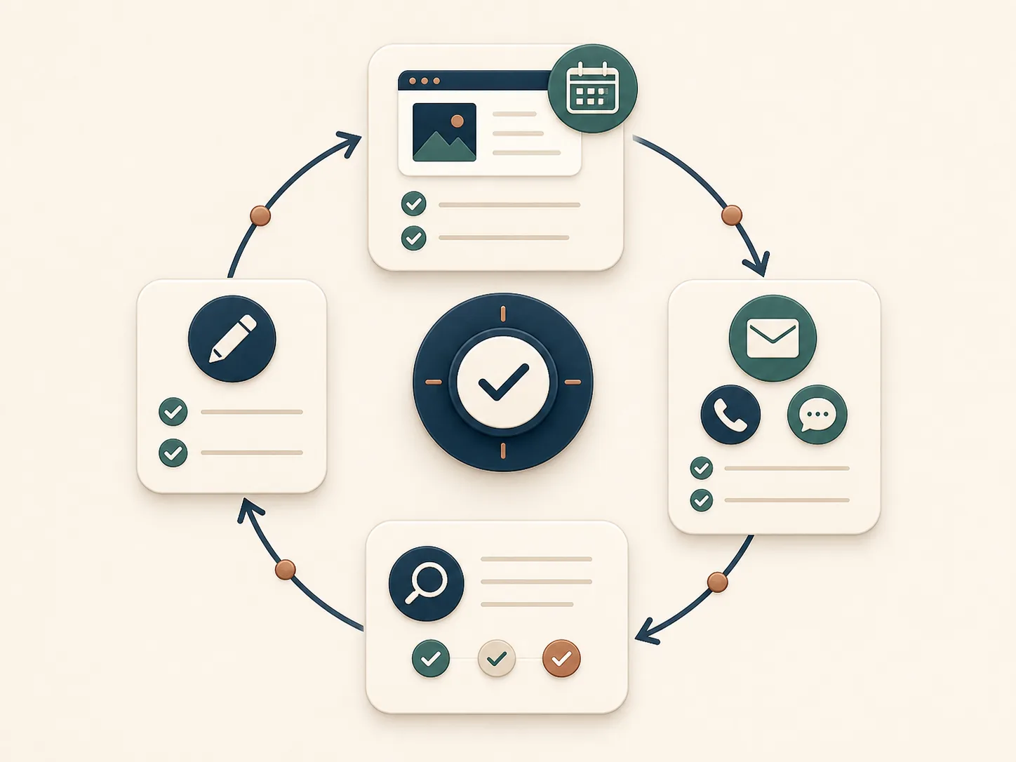 Diagram showing recurring online upkeep tasks being kept under control.
