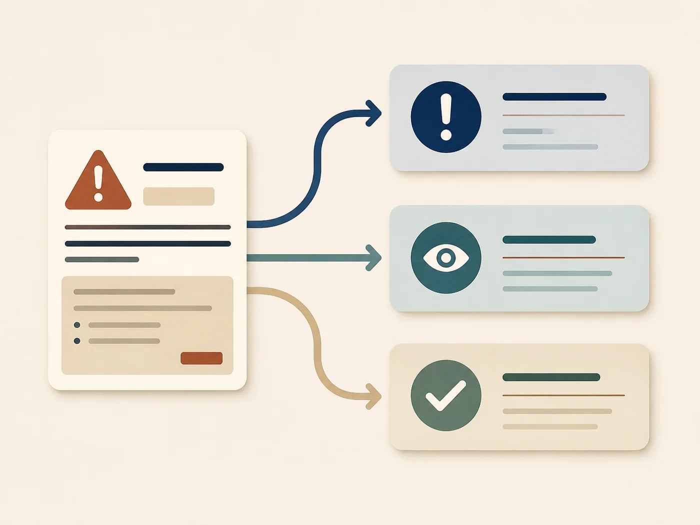 Diagram showing a confusing search warning becoming a simple decision path.