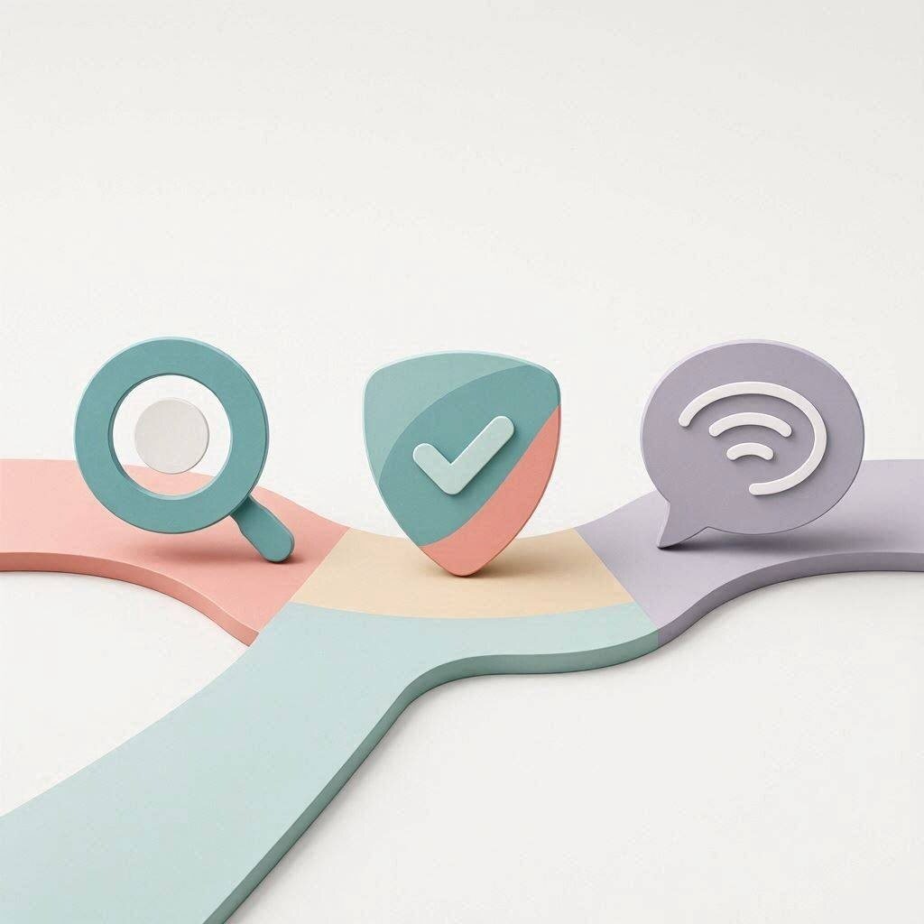 Illustration representing being found, trusted and contacted online