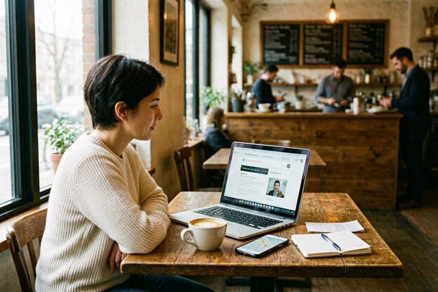 A customer checking reviews before visiting a local business website.