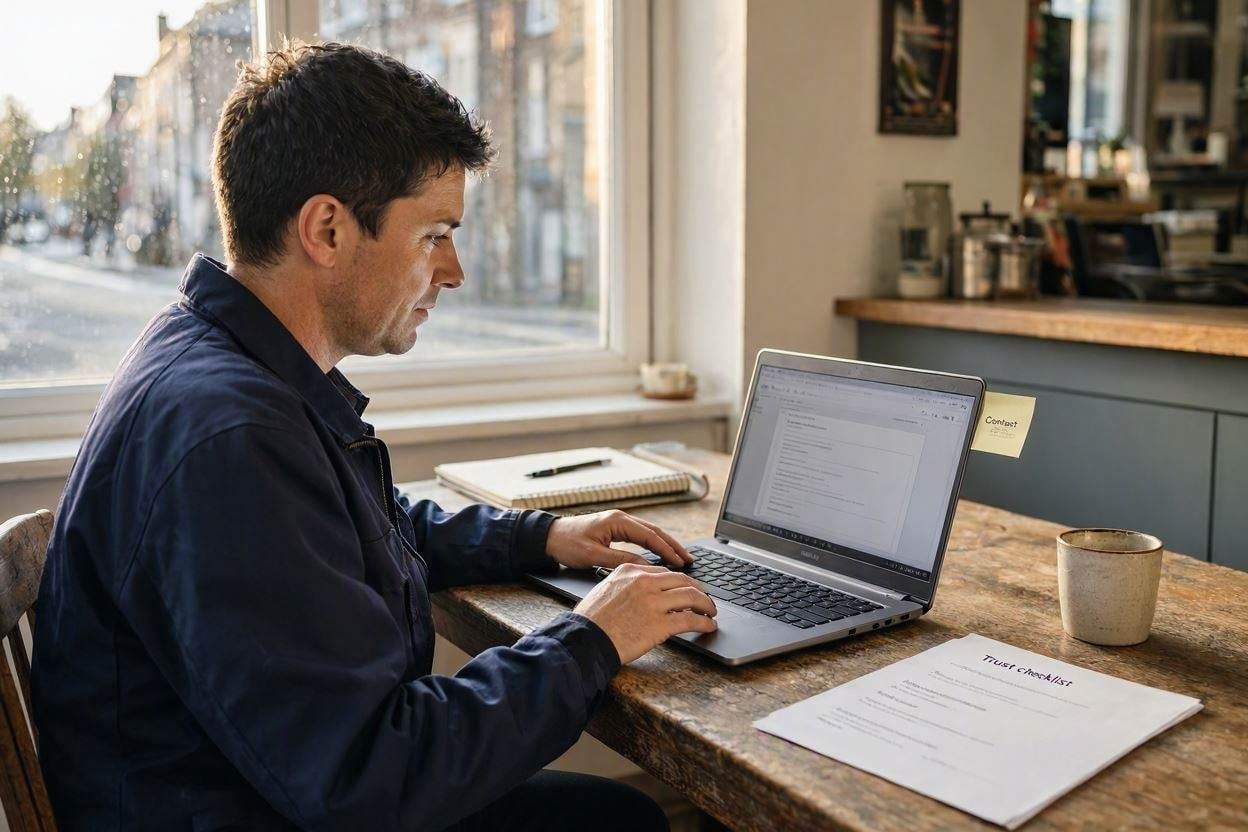 A local business website being reviewed for customer trust, clarity and friction.