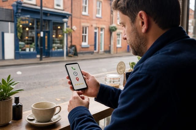 A customer using only a smartphone to check a local business online.