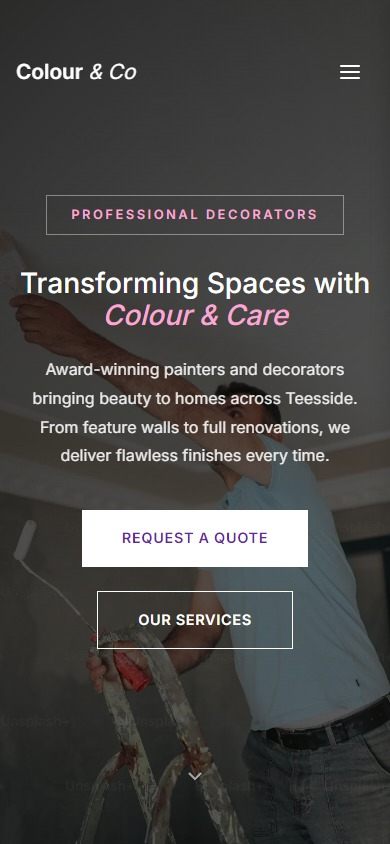 Decorator demo website with elegant purple tones and a full-screen hero image